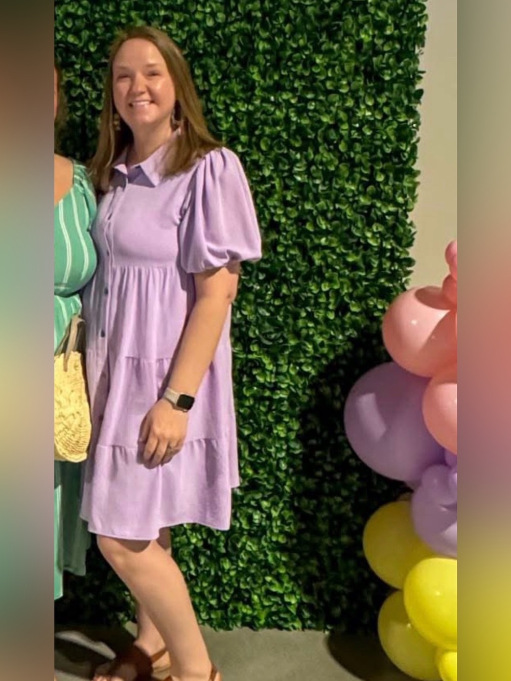 She + Sky Lilac Puff-Sleeve Tiered Dress